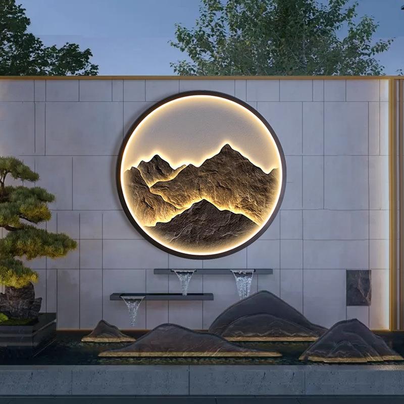 户外壁灯室外防水太阳能庭院灯别墅花园新中式现代围墙山水壁画灯
