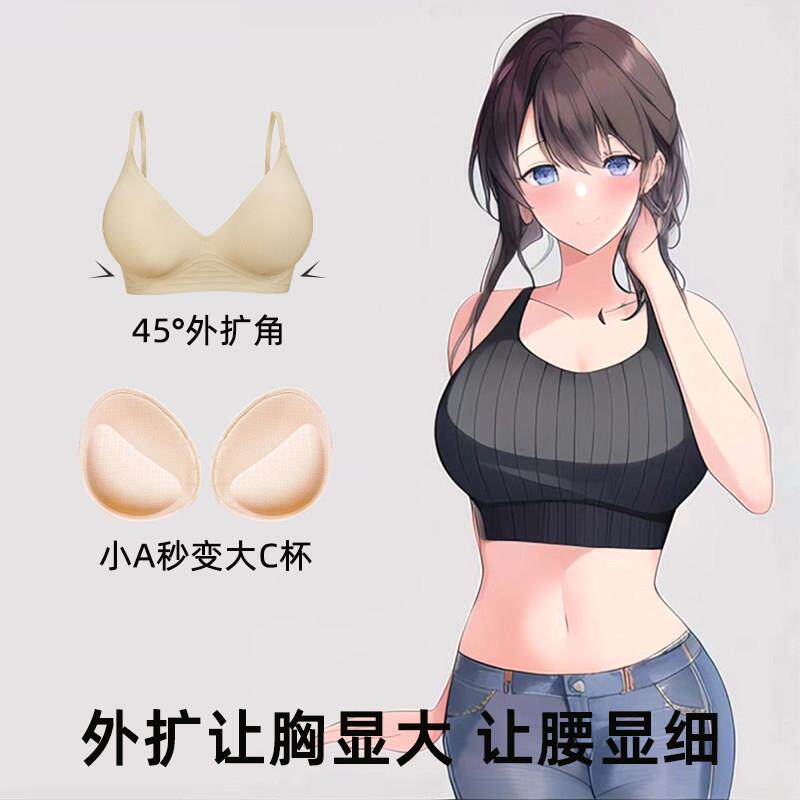 漫画 画胸外扩内衣女小胸聚拢显大加厚胸罩软支撑辣妹文胸无钢圈
