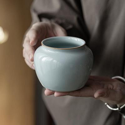 明泉茶斋开片汝窑茶洗家用陶瓷建水水盂中式茶渣缸茶具茶道零配件