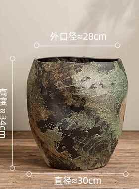 高档景德镇陶瓷盆家用干落地客厅大号覆古诧寂陶风摆件花花瓶插花