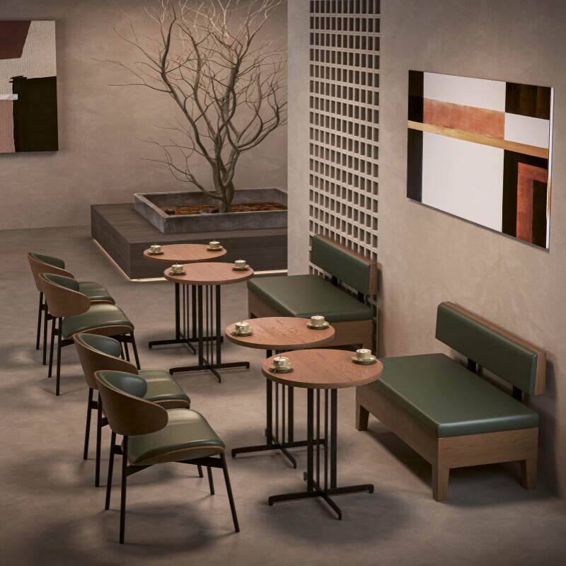 实木复古奶茶餐饮店咖啡厅沙发桌椅组合商用餐桌双人靠墙卡座定制