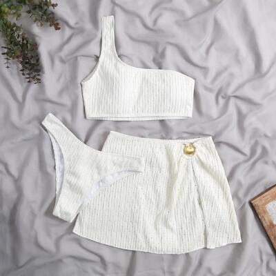 One shoulder open back bikini swimsuit单肩露背比基尼女士泳衣