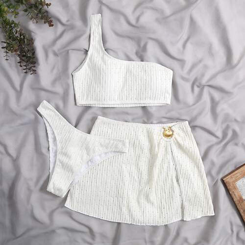 One shoulder open back bikini swimsuit单肩露背比基尼女士泳衣