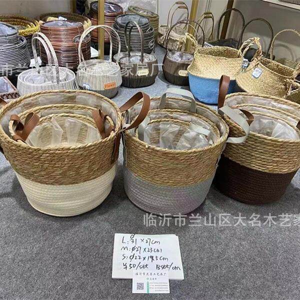 柳编草编花篮藤编篮壁挂花盆编织手提花篮吊兰盆田园家居摆件