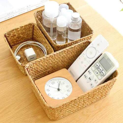 Wicker bamboo storage basket seaweed box straw woven收纳篮