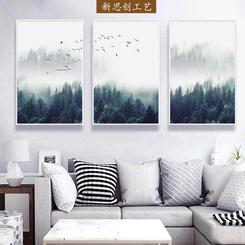 现代风景装饰画客厅卧室轻奢三联油画酒店家居艺术装修壁画挂画