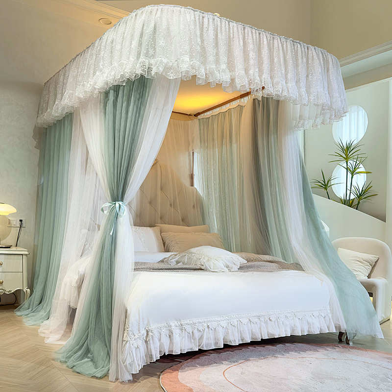 厂家直销一体式钢合铁U型导轨蚊帐双层纱落地蚊帐可升降款 宫廷蚊