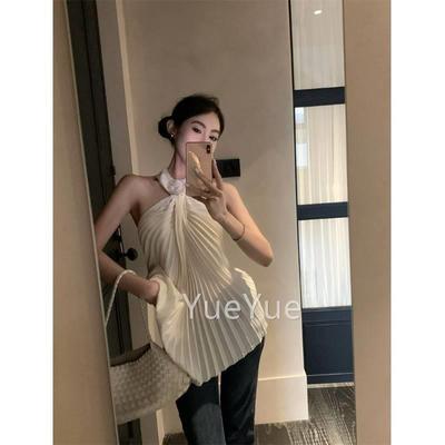 设重工镶钻美背挂脖抹胸背2776女心夏季压褶宽松无袖外穿计感上辣