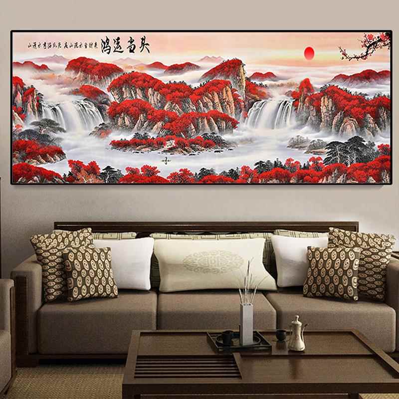 5D钻石画满钻新款2022十字绣客厅山水画鸿运当头2021年点图贴砖石