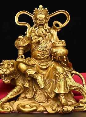 黄铜财神赵公明摆佛像黄铜财神爷骑虎摆件