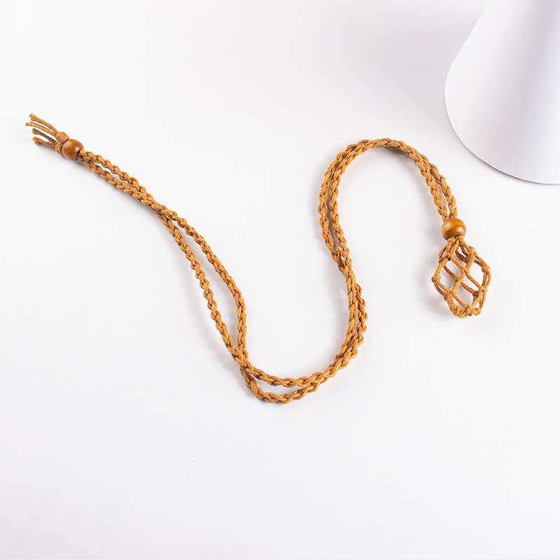 新品天然石网兜编织项链女百搭复古吊坠男士手工可调节网兜