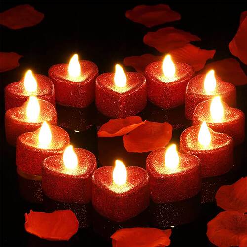 6Pcs Love Heart Shape LED Tealight Candles Battery Operated