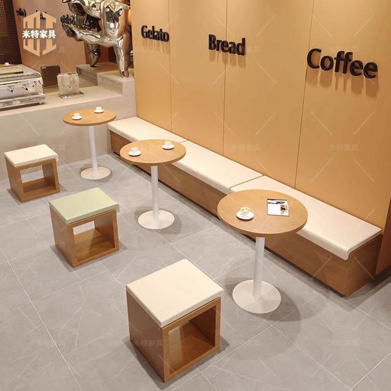 餐饮面馆咖啡厅靠墙卡座沙发无靠背长条凳小吃甜品奶茶店桌椅组合