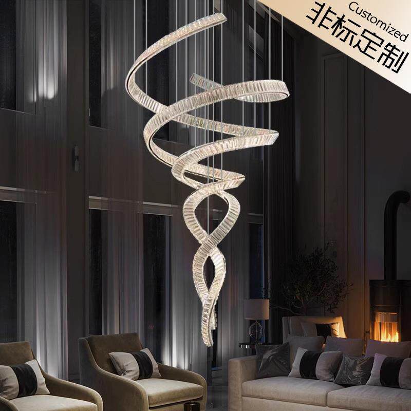 鑫之星别墅挑空吊灯艺术轻奢水晶餐厅自建房意式客厅复式楼大吊灯
