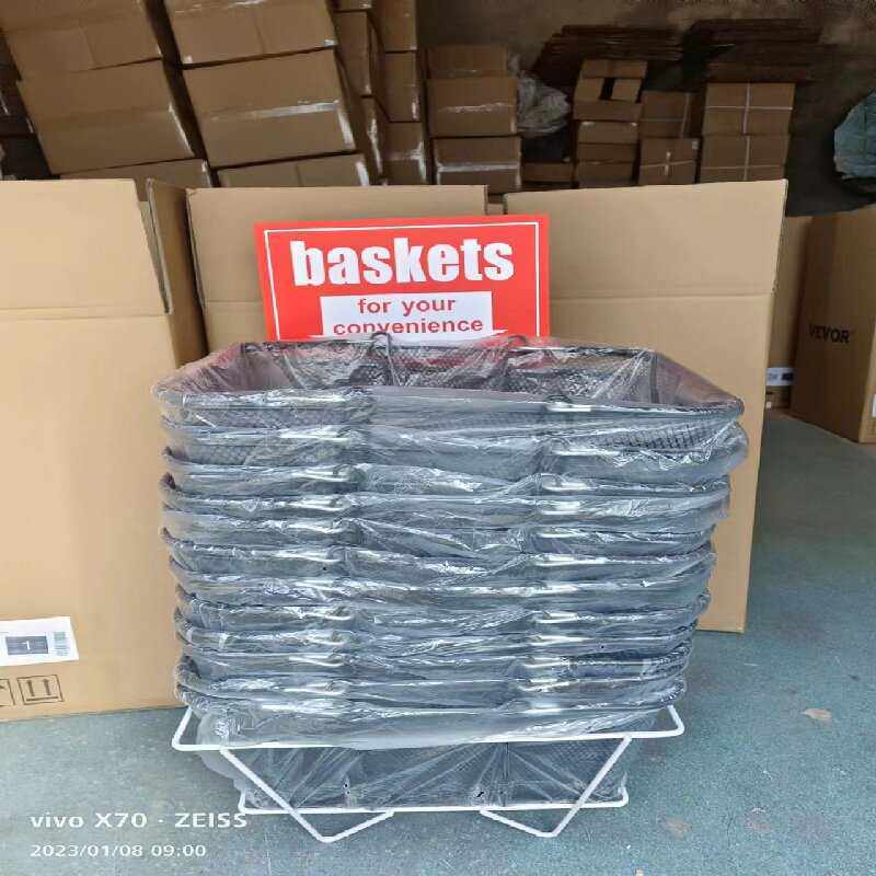 购物中号商用菜篮子金属篮出口便利店收纳塑料篮欧美手提超市镂空
