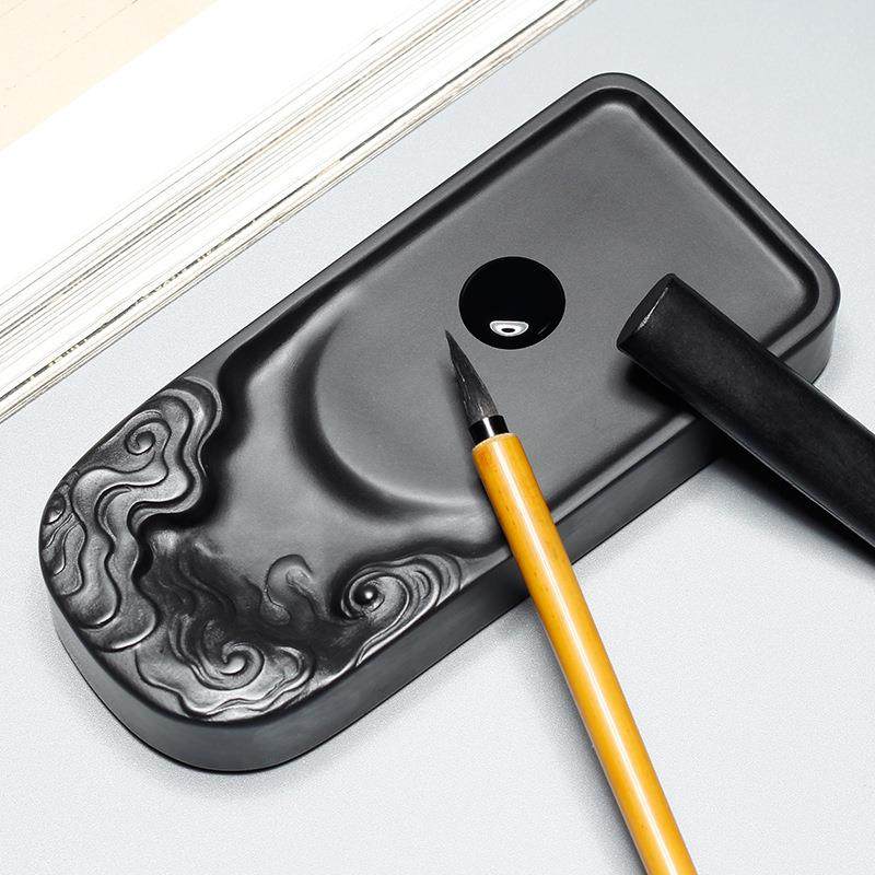 石君UJI歙镇砚尺万黑龙尾原石多功砚能台毛笔笔搁研墨磨墨端赵之