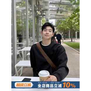 420g重磅黑色基础圆领卫衣男生2026春秋季男套头外套长袖内搭宽松