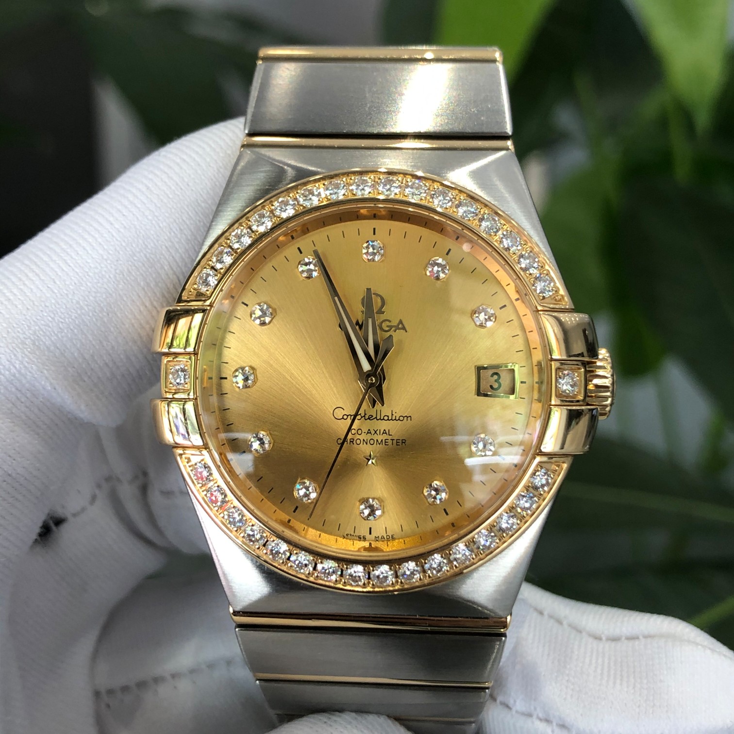 9.8新欧米茄星座手表原钻18K金自动机械男表123.25.35.20.58.001