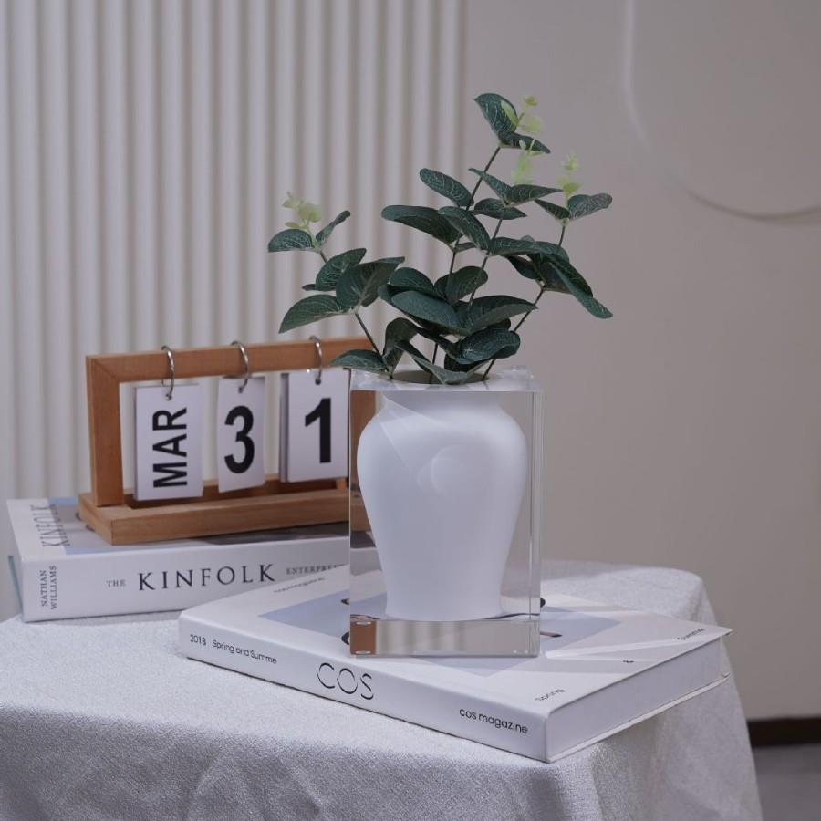 家居客厅高级感水晶铂晶亚克力高透中式现代简约装饰水墨花瓶摆件
