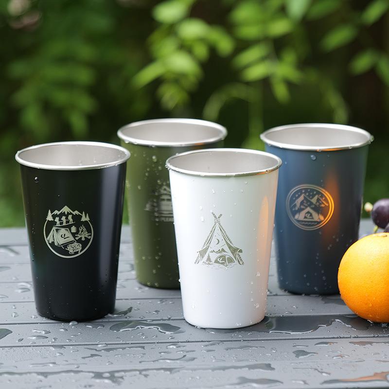 户外304不锈钢杯野营杯子酒杯咖啡杯露营水茶杯烧烤啤酒套杯500ml