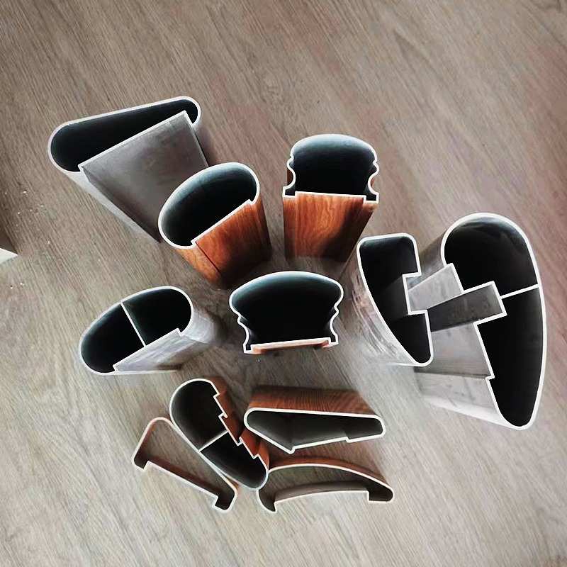 铝材扶手面管 栏杆玻璃围栏铝型材扶手 户外木纹护栏椭圆管面包管