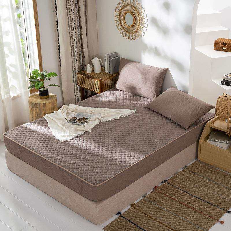 简约格子全水洗棉加JD水洗棉夹棉床笠纯棉床罩厚酒店民床垫套保护