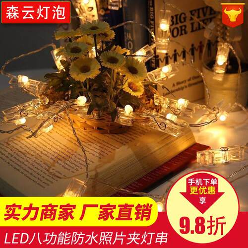厂家LED八功能照片夹灯串 USB夹子遥控电池盒灯串