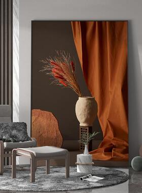 现代轻奢客厅玄关装饰画橙色唯美静物艺术花瓶落地画房间潮流挂画