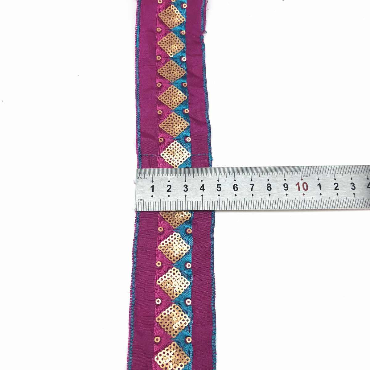 色丁布底彩色亮片刺绣条码花边 服装鞋材织带花边辅料 花边批发