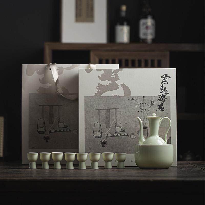 墨己整豆青釉仿宋执壶陶套酒具新中式温酒瓷喝酒酒用mjtc具分器