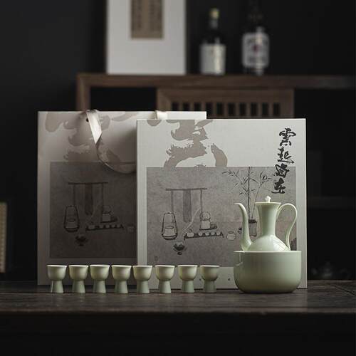 墨己 豆青釉仿宋执壶整套酒具 新中式温酒陶瓷喝酒用具 分酒器