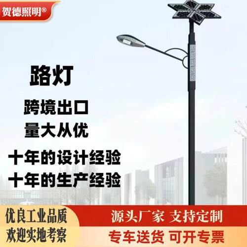 市电户外LED路灯6米8米市电道路臂双臂新中式太阳能杆回纹杆