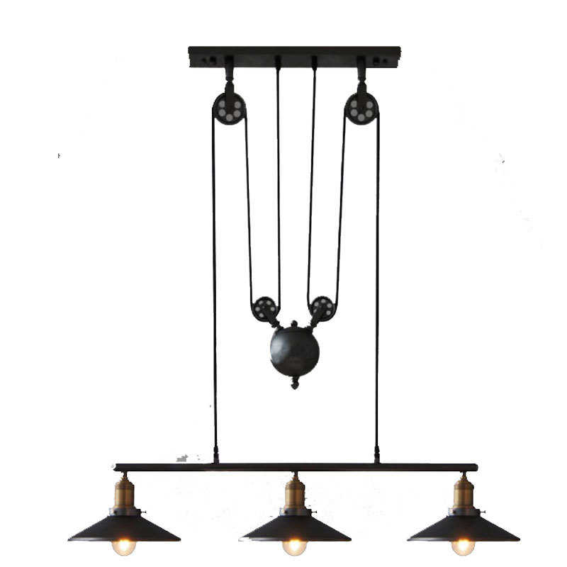 美式创意个性复古滑轮吊灯工业风欧式餐厅吧台三头升降灯灯具
