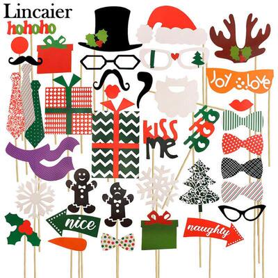 Lincaier 50件照片亭道具圣诞快乐装饰