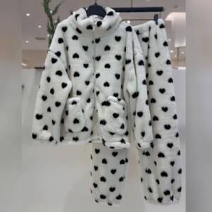 韩版时尚印花立领拉链北极绒睡衣女冬季高品质高克重可外穿家居服
