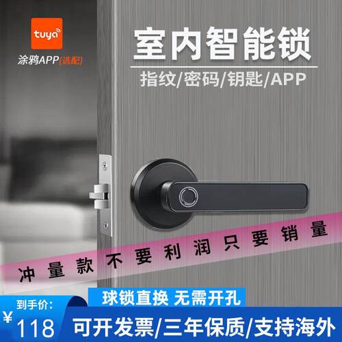 免改孔指纹密码电子锁 家用防盗智能门锁适用木门