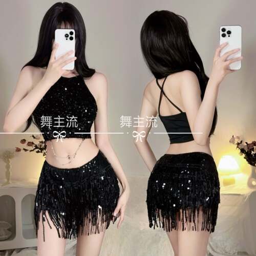 新款酒吧dj女团gogo领舞台装DS表演服性感亮片背心短裙爵士舞套装