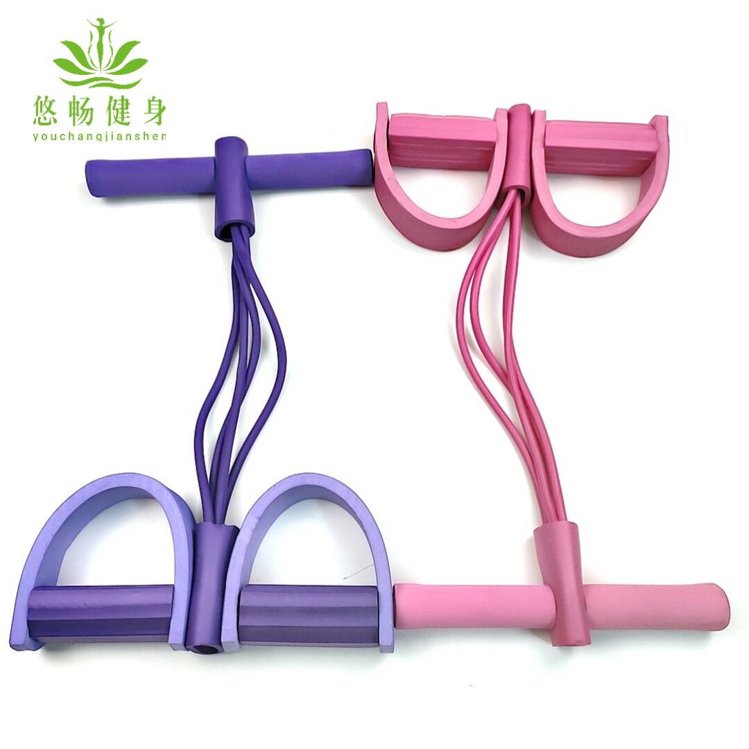 四管脚蹬拉力器瑜伽多功能脚踏拉力绳健腹器仰卧起坐辅助健身器材