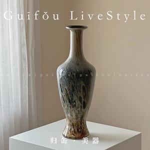 归缶客厅侘寂老钱风花器玄关覆古装饰摆饰棕黑色家居大号琉璃花瓶