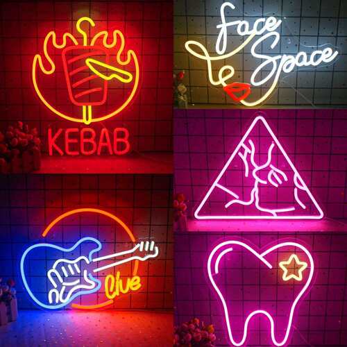 跨境亚马逊led霓虹灯KEBAB餐厅发光英文字母酒吧装饰品kiss图案