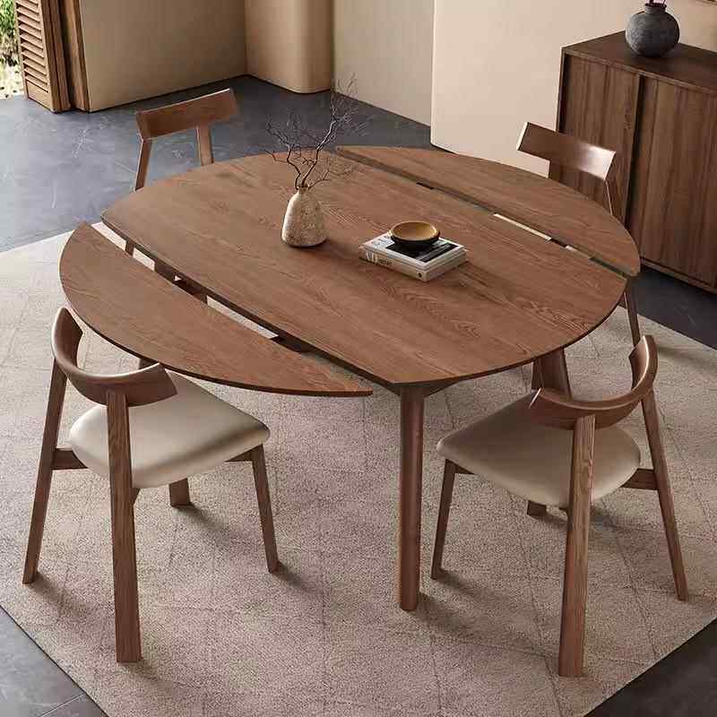 全实木伸缩餐桌可变圆桌子客厅家用小户型白蜡木圆形折叠餐桌