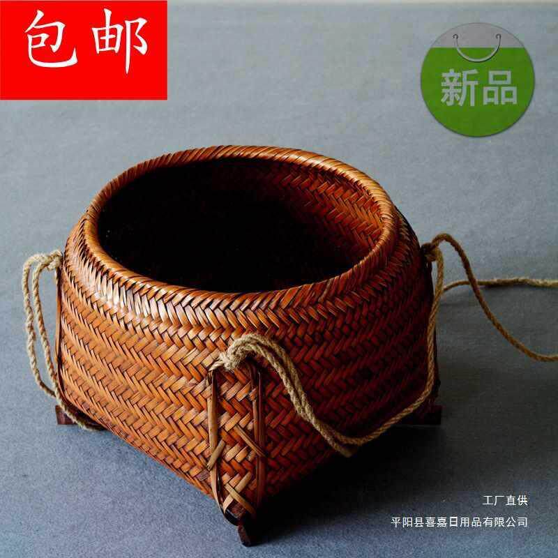 竹收纳筐带家用竹筐结婚F9566HSM用竹子匾担竹盖编制品拜神编竹编