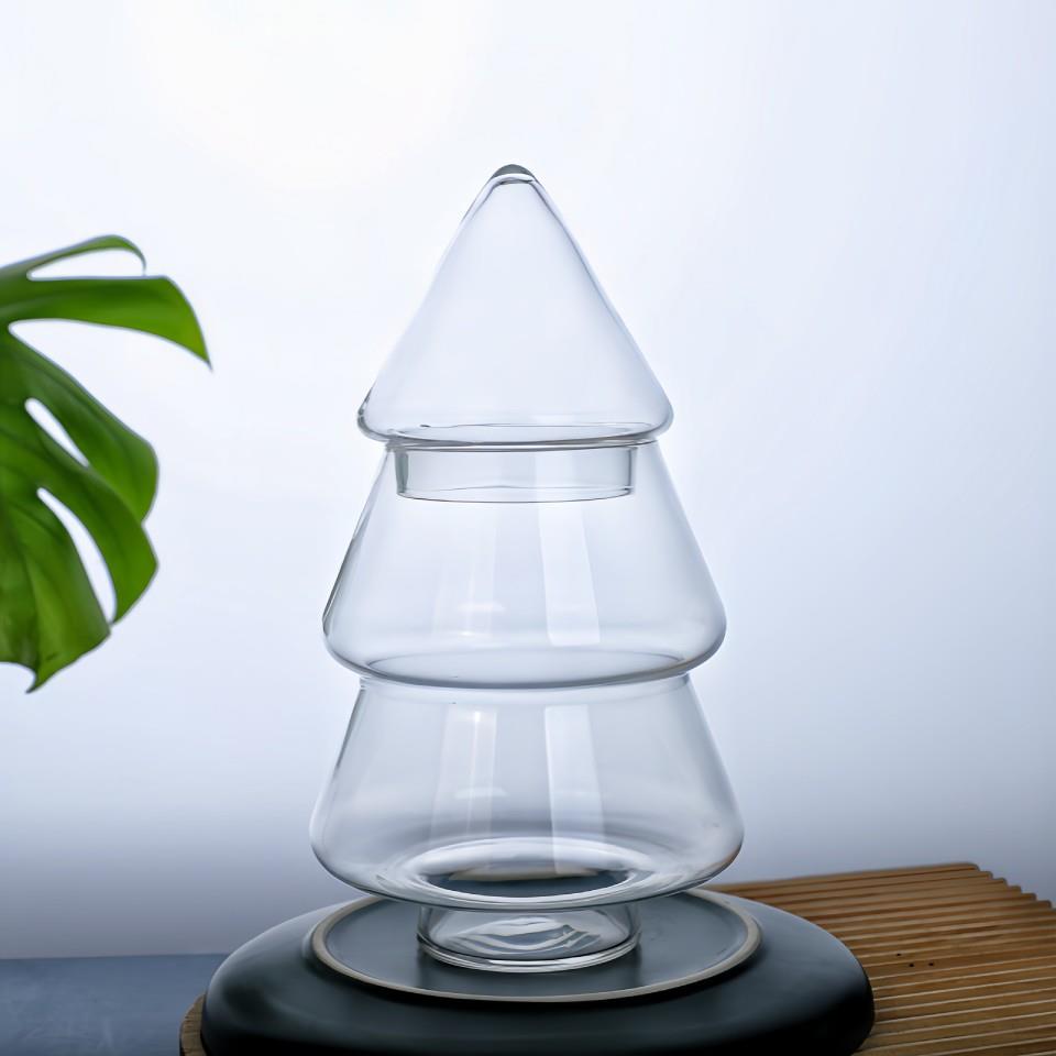 创意玻璃圣诞树储物罐糖果罐带盖收纳装饰透明玻璃罐玻璃储物罐