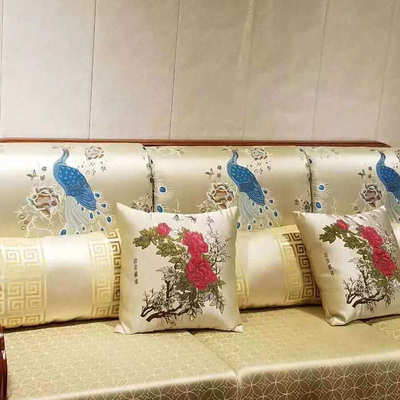 面料面料中式床上用品抱红木家具提花旗桌孔雀高精密新窗帘酒店枕