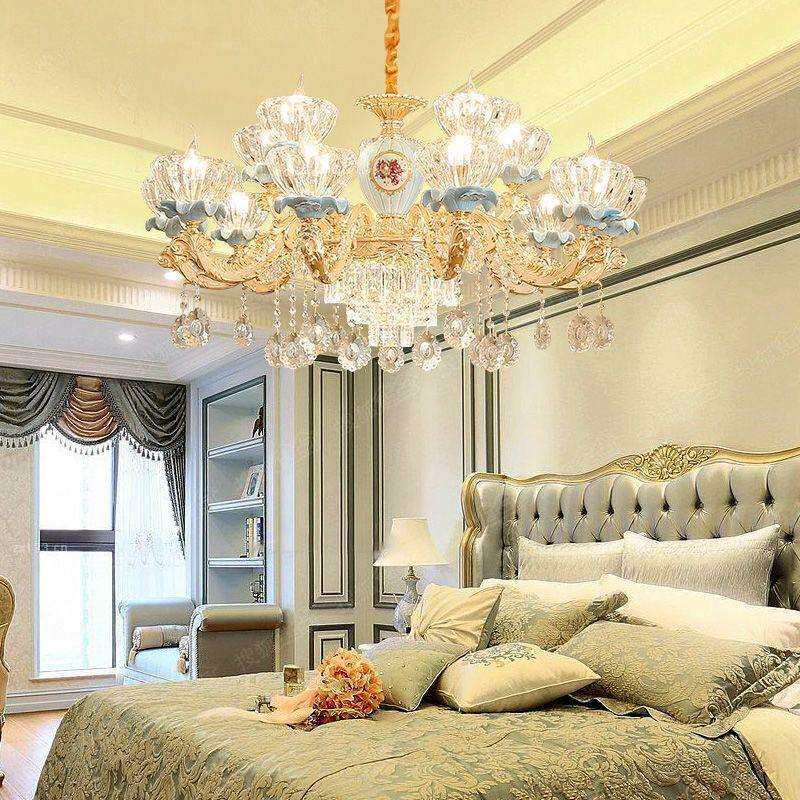 欧式奢华水晶吊灯具客厅大气家用餐厅陶瓷简欧复式楼酒店卧室灯饰