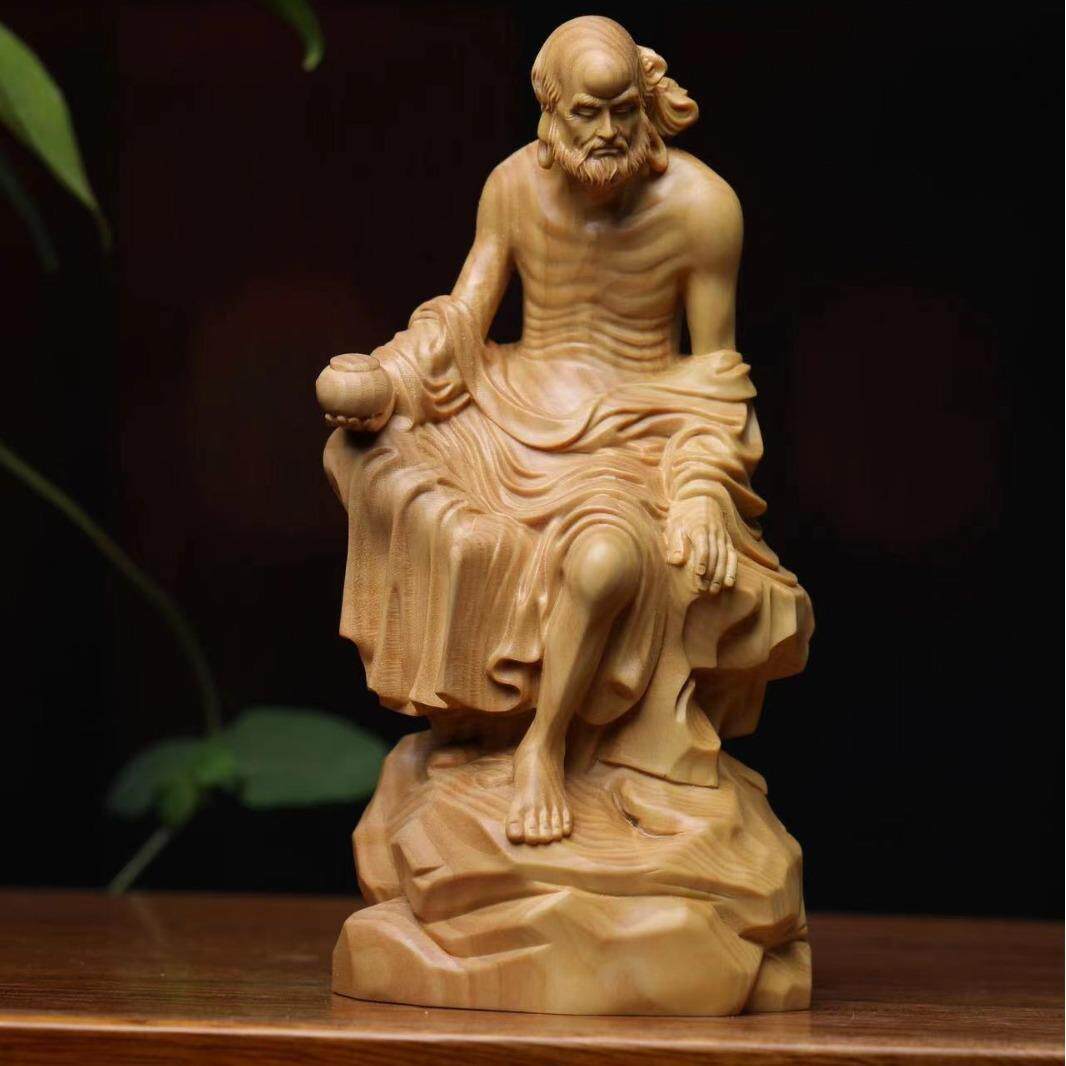 小叶黄杨木雕悟道达摩祖师爷摆件实木文玩中式家居禅意根雕