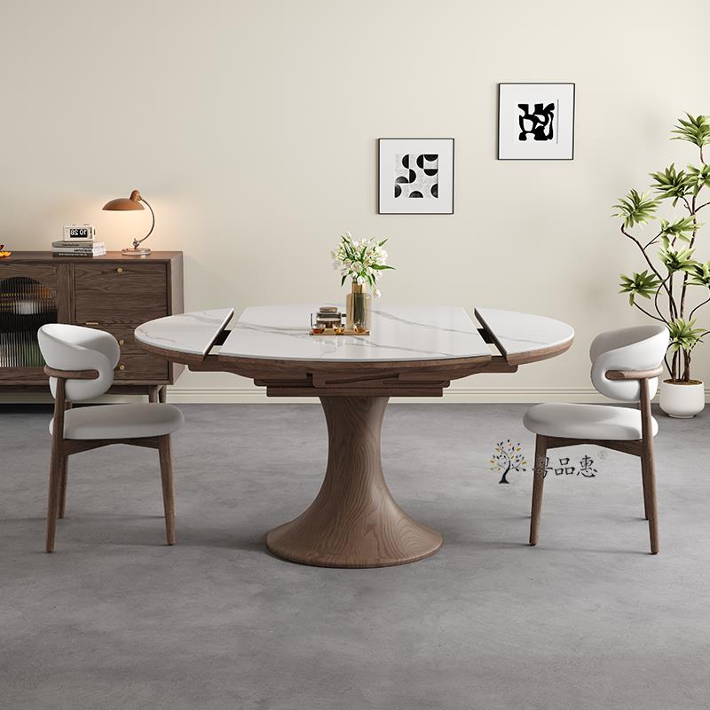 正品美式实木2折叠餐桌变圆桌厅20可4新款可伸缩高端岩客板家庭中