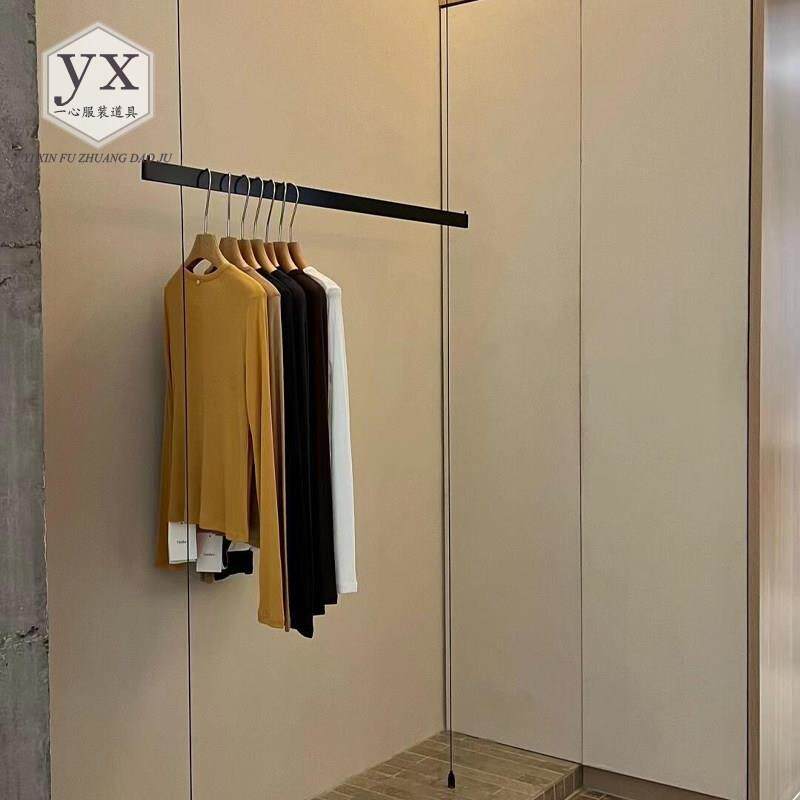 服装店上墙展示架不锈钢黑色悬挂衣架钢丝悬吊式天花板货架女装专