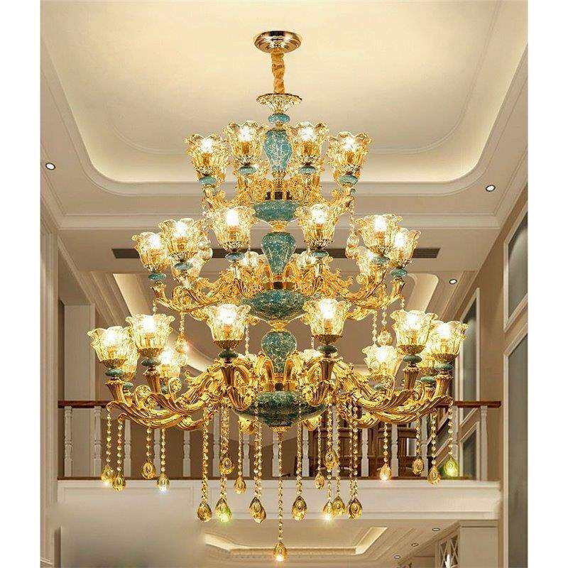 复式楼大吊灯别墅客厅三层陶瓷水晶灯欧式楼中楼大厅楼梯间长吊灯