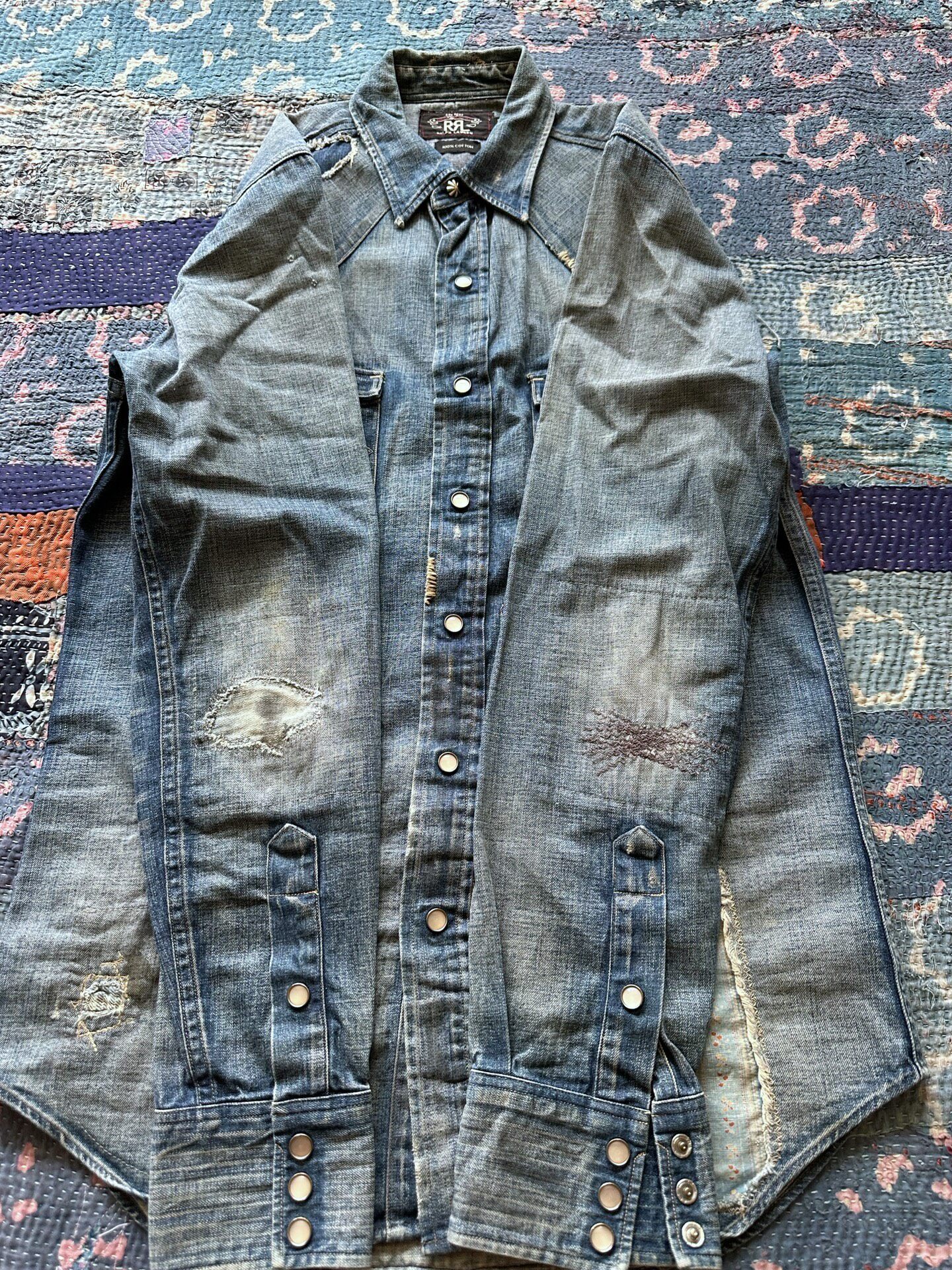 Ralph Lauren Double RL Distressed Denim Shirt — detail